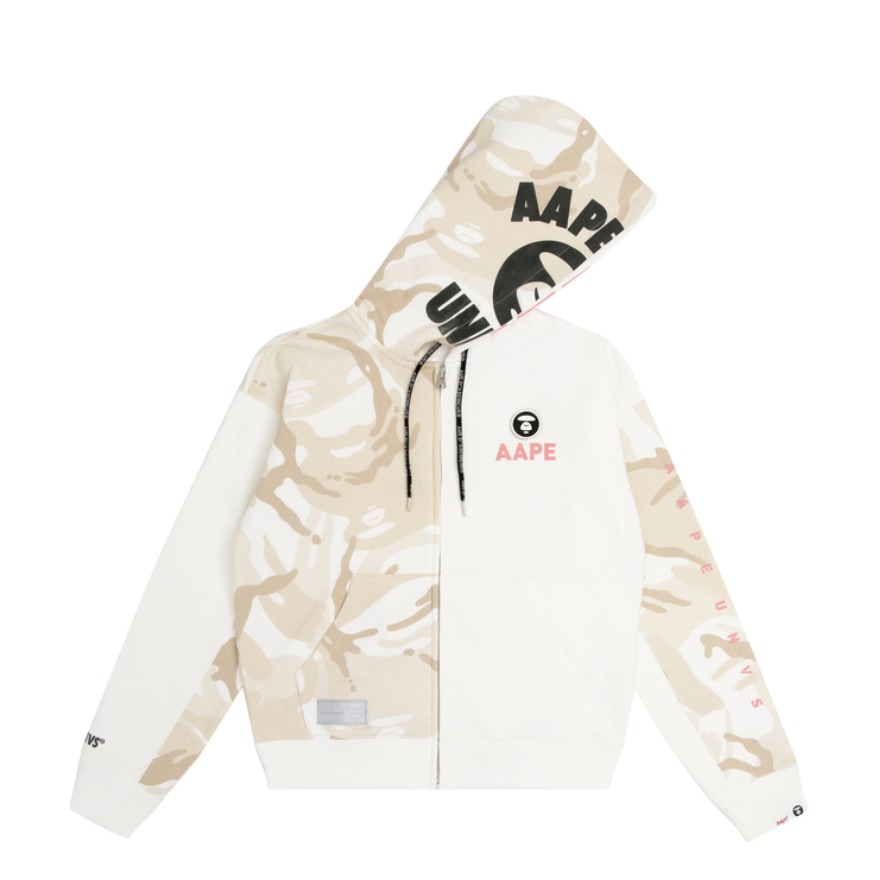 【军事女孩】Aape 女装 迷彩拼接加绒连帽卫衣 3764 
