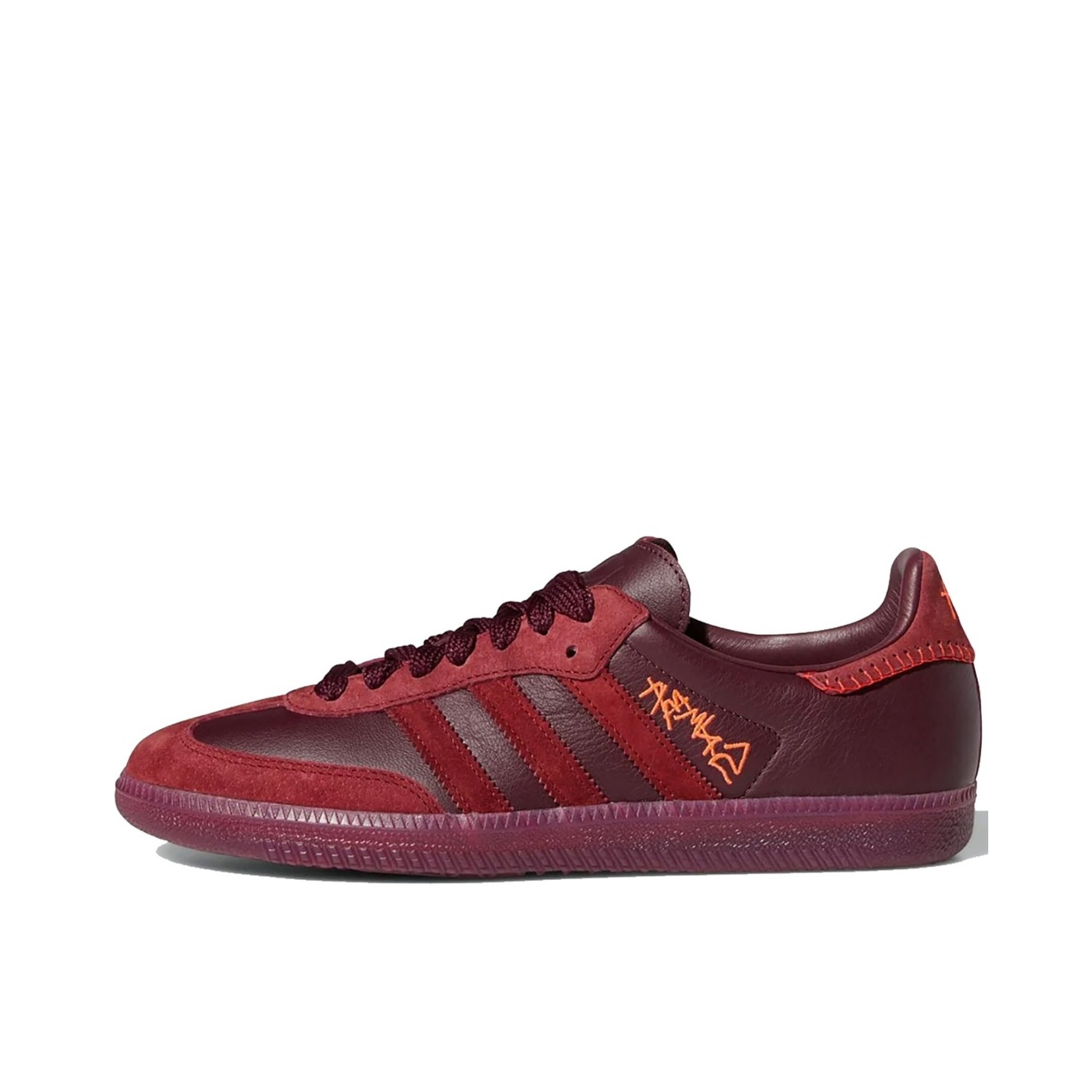 推荐商品：adidas Originals Samba OG T头鞋 板鞋 经典复古舒适百搭耐磨合成革圆头薄底贴合 Jonah Hill联名/酒红色