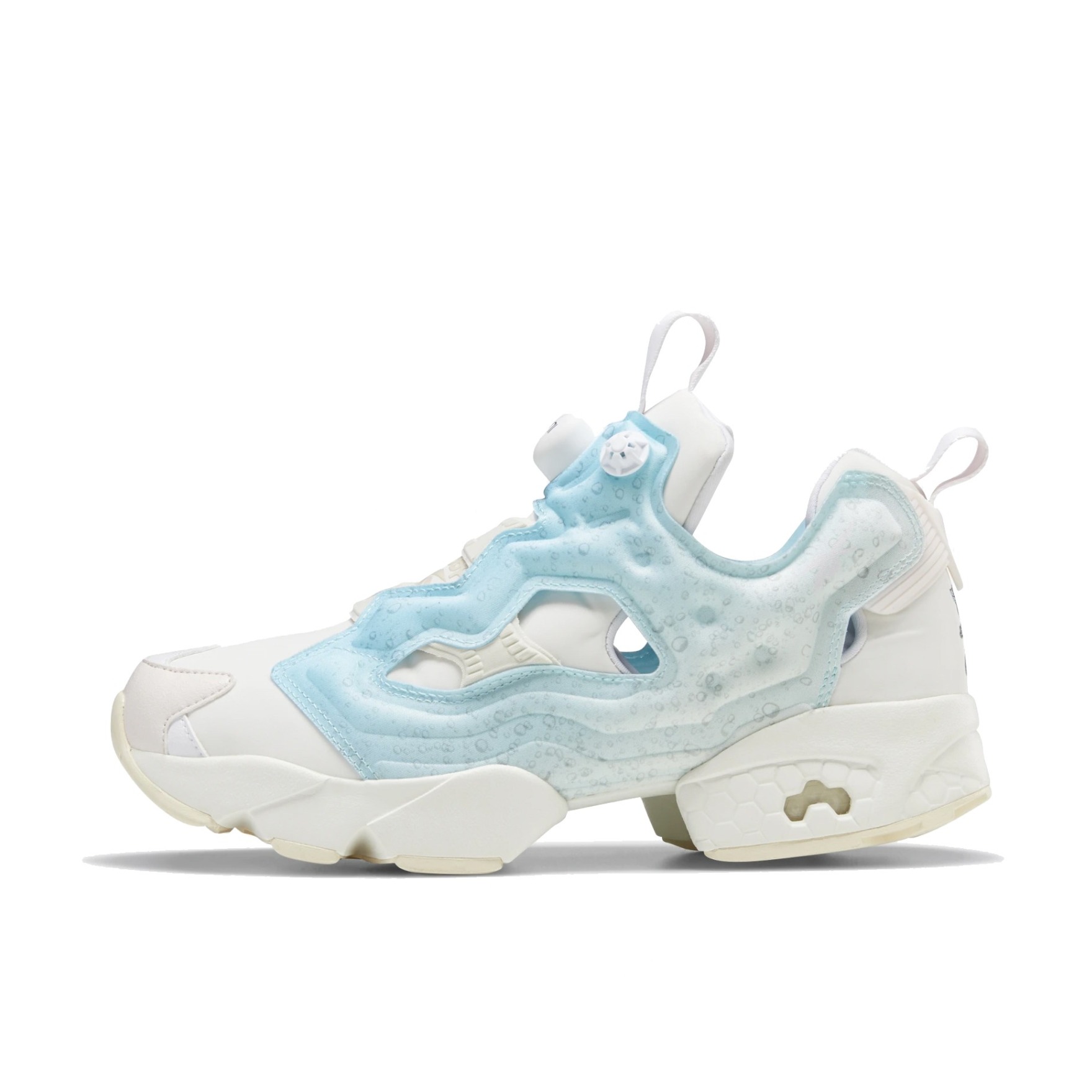 推荐商品：Reebok/锐步 Insta Pump Fury SMG 运动休闲鞋 舒适防滑耐磨减震回弹织物脚蹬合成革网布拼接圆头复古 Rayne Sheetz 白色/天蓝