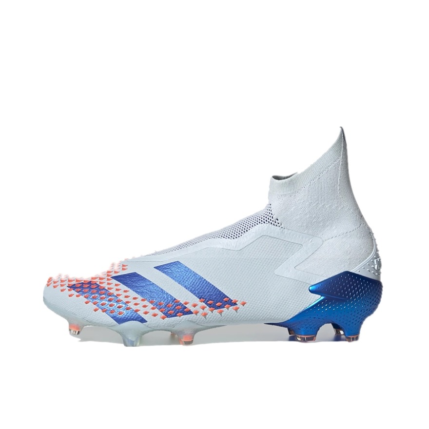 推荐商品：adidas Predator Mutator 20+ FG 超顶级 胶质长钉 天然草地 套脚防滑平衡 足球鞋 浅蓝/橙色