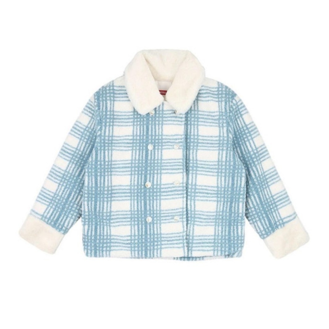 OiOi 少女甜美毛绒格子短外套 OII19WNJK02