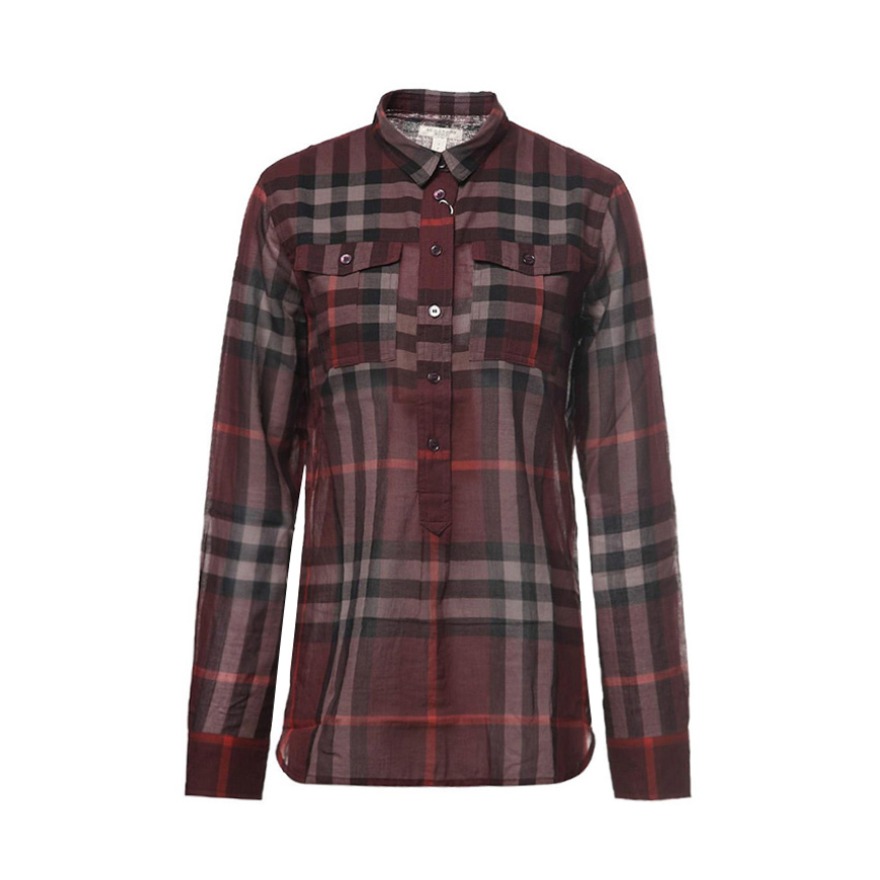 Burberry 博柏利 暗格纹半开襟棉质长袖衬衫 男女同款 39330