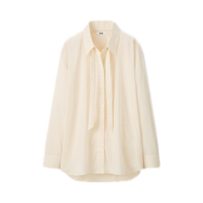 UNIQLO/优衣库 全棉蝴蝶结领长袖衬衫 男女同款 431013