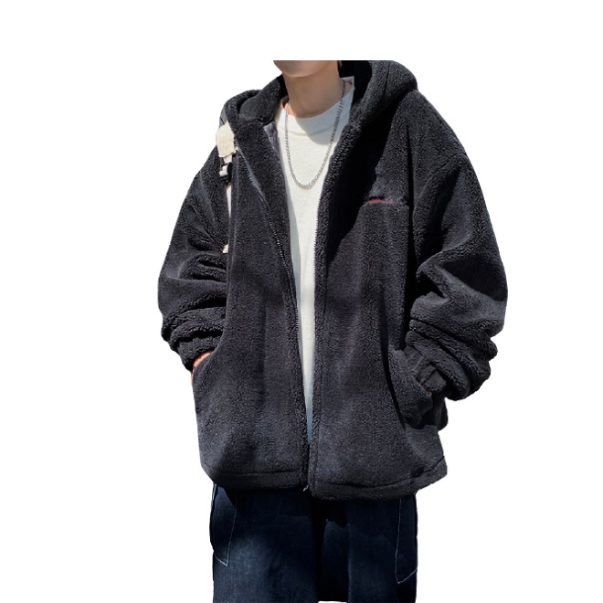 港仔文艺男 羊羔毛字母连帽棉服外套 DSY-X-2001012-13