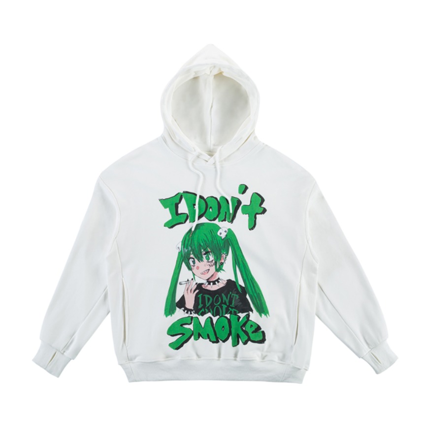 DONSMOKE 原创叛逆朋克美少女涂鸦手绘加绒连帽卫衣