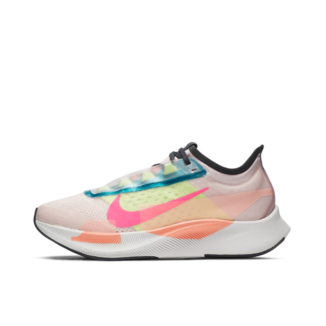 推荐商品：Nike Zoom Fly 3 跑鞋 缓震回弹防滑耐磨竞速碳板马拉松合成革织物泡棉 PRM/白色/粉色/荧光绿