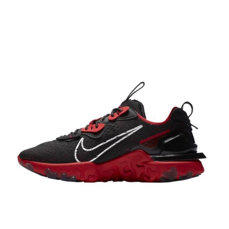 推荐商品：Nike React Vision 跑鞋 耐磨缓震休闲轻便透气机能解构运动织物合成革泡棉包裹性 黑色/红色