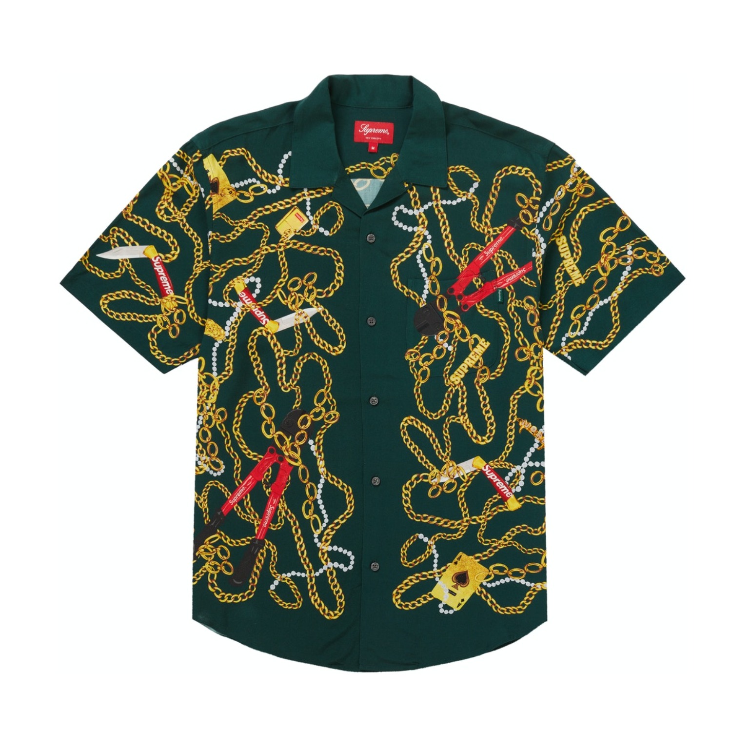 Supreme Week 9 CHAINS RAYON S/S SHIRT 锁链印花短袖衬衫 男女同款