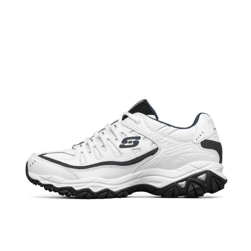推荐商品：Skechers/斯凯奇 Encore 耐磨 减震防滑 舒适透气 时尚绑带 复古 厚底 增高鞋 白色/海军蓝