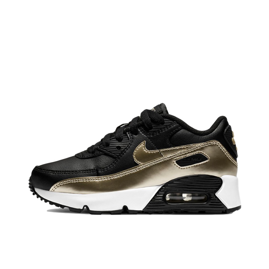 推荐商品：Nike Air Max 90 舒适透气 休闲缓震 防滑耐磨 百搭 运动鞋儿童 小童/金色/黑色/白色