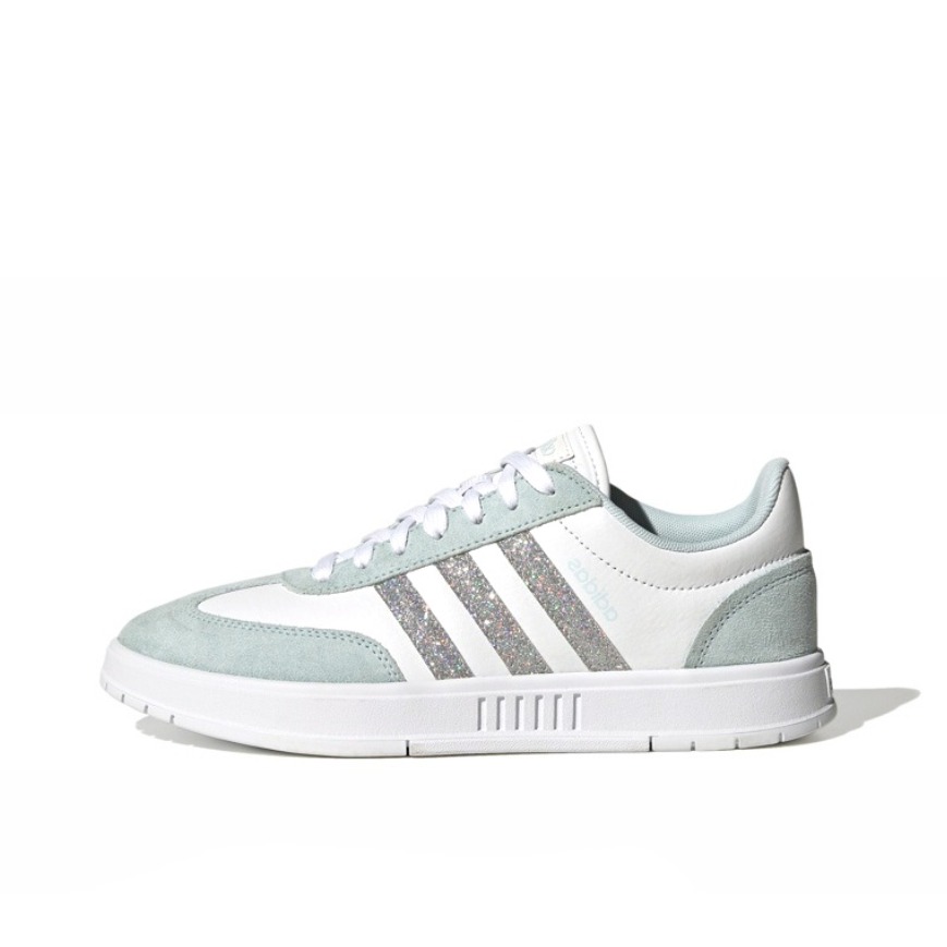推荐商品：adidas NEO Gradas T头鞋 德训鞋 板鞋 防滑耐磨复古透气舒适百搭轻运动 白色/浅蓝/银色