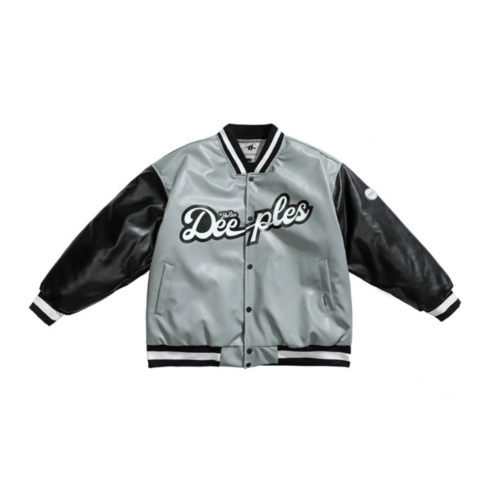 BJHG 撞色飞行员宽松加厚PU皮棉衣 男女同款