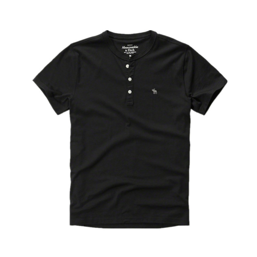 Abercrombie Fitch 亨利领短袖纯色打底T恤 男女同款