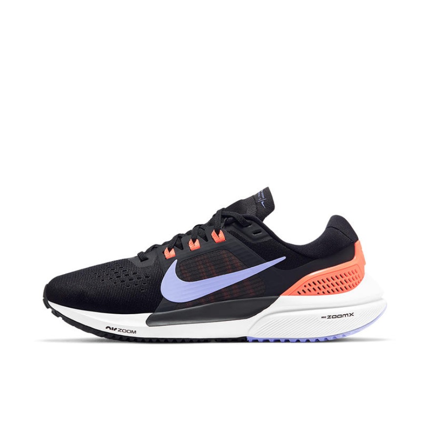 推荐商品：Nike Air Zoom Vomero 15 跑鞋 舒适耐磨气垫缓震网布透气合成革织物 黑色/脉冲紫/煤黑/亮橙色/白色
