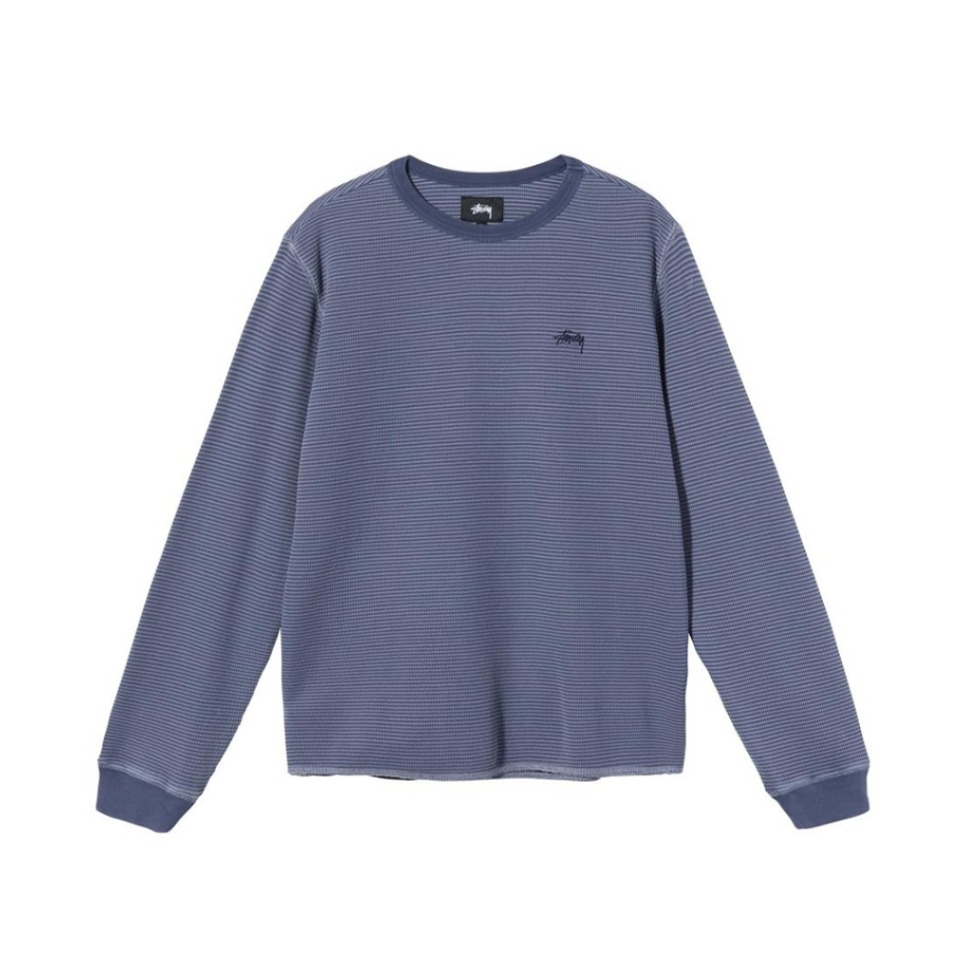 Stussy O'DYED LS THERMAL水洗做旧条纹加厚圆领长袖 男女同款