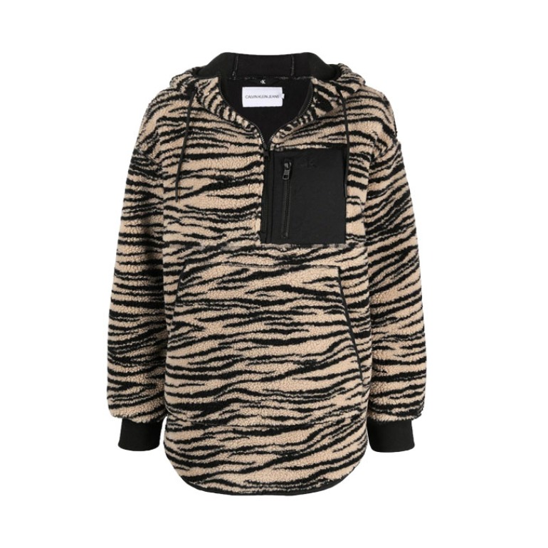 Calvin Klein Jeans 女士老虎抓绒抽绳连帽衫 16124893