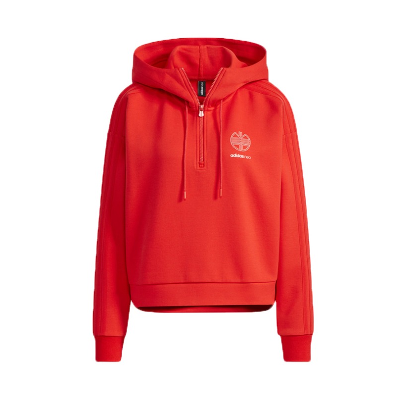 adidas 年春季SS NEO新年款宽松套头衫连帽半拉链卫衣 男女同款 H52963