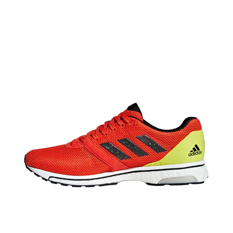 推荐商品：adidas adiZero Adios Boost 4 跑鞋 防滑耐磨轻便透气减震运动 桔红/黄色