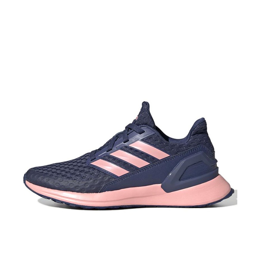 推荐商品：adidas RapidaRun 跑鞋 网面透气旋转按钮缓震耐磨轻便休闲 藏蓝/粉色
