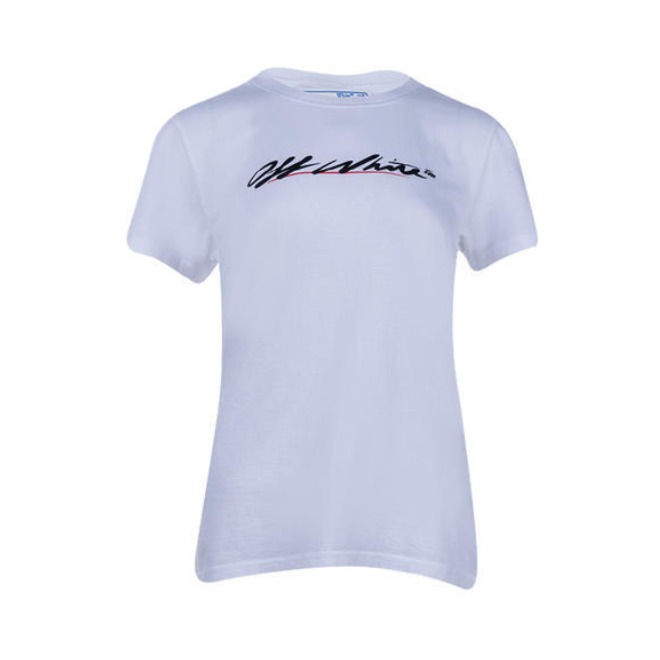 Off-white 正常版型笔触LOGO休闲圆领全棉短袖T恤 男女同款