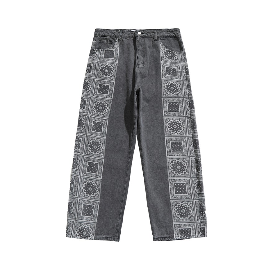 BJHG 腰果花拼接牛仔裤