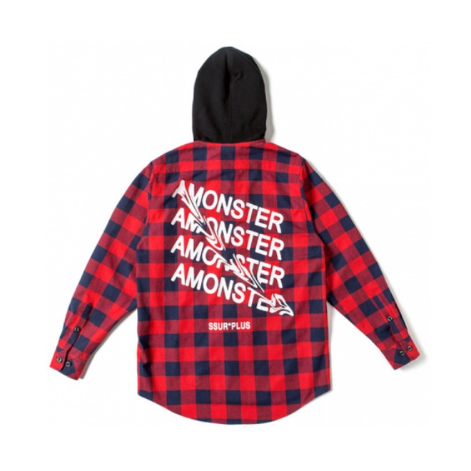 SSUR PLUSX Amonster 扭曲字母格子连帽衬衫