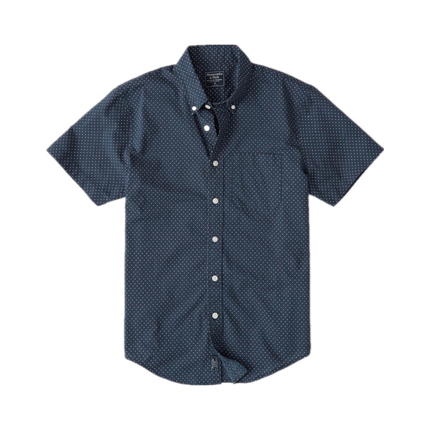 Abercrombie Fitch 纯棉府绸波点短袖衬衫 男女同款
