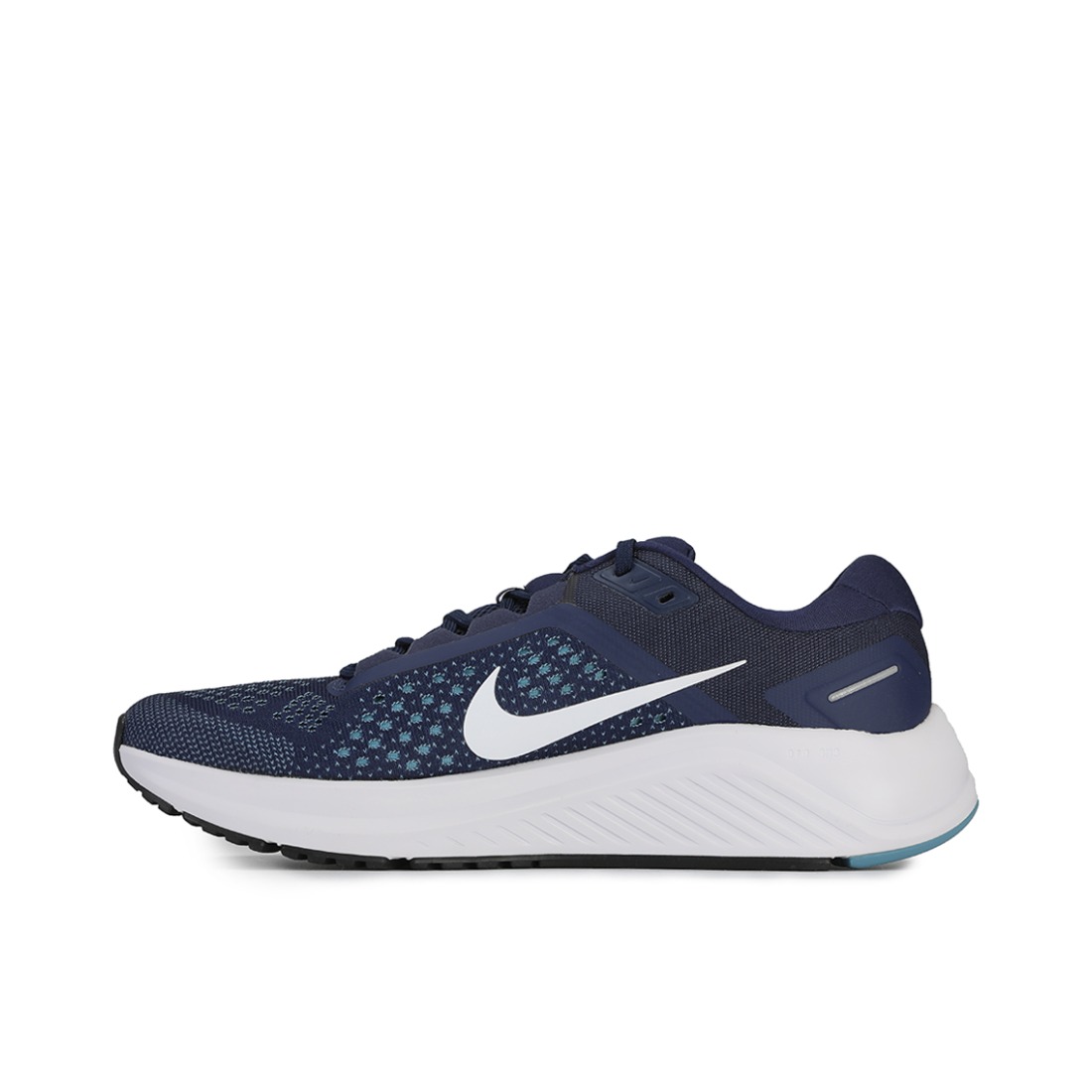推荐商品：Nike Air Zoom Structure 23 跑鞋 气垫缓震网面透气舒适轻便耐磨织物合成革运动 藏青/白色