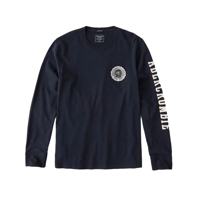 Abercrombie Fitch 修身纯棉徽章logo长袖T恤 男女同款