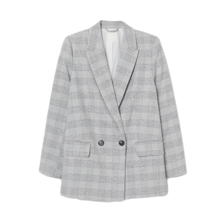 H&M 皮诺曹儿同款女装双排扣西服上衣0873771