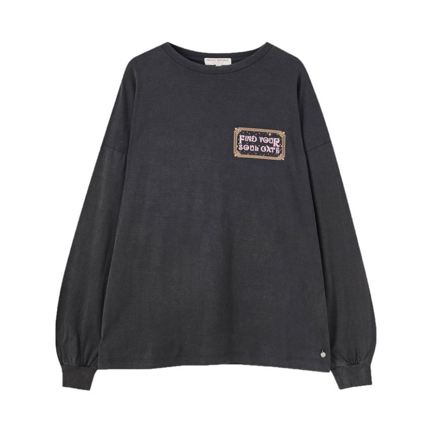 PULL&BEAR 女装 褪色圆领长袖T恤时尚潮流 04240343