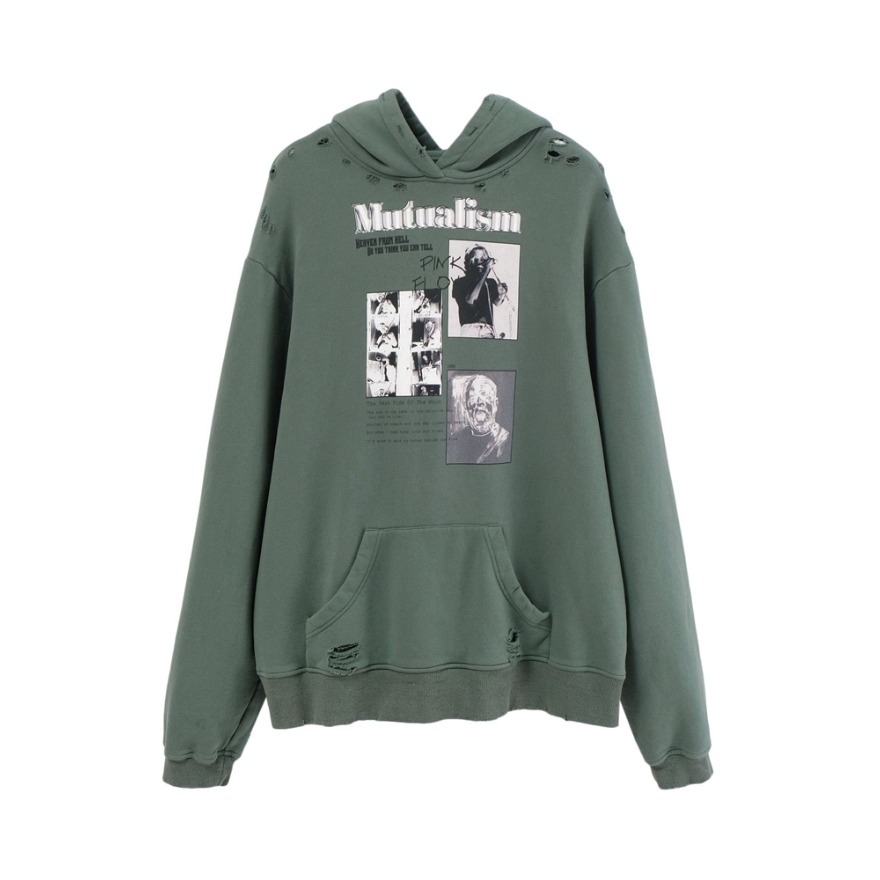 2GUNS 图案字母印花破洞连帽卫衣 男女同款 TB19SYFW-059