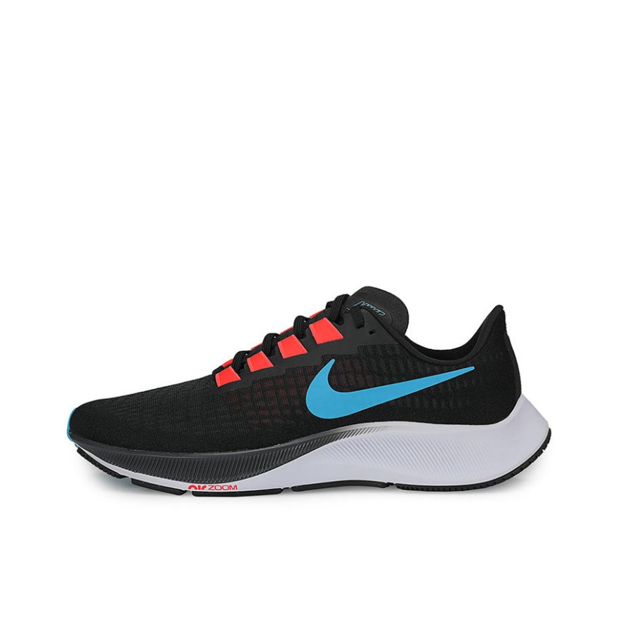 推荐商品：Nike Air Zoom Pegasus 37 飞马 跑鞋 气垫舒适耐磨轻便透气织物缓震减震防滑防水合成革圆头 黑色/蓝色/橙红