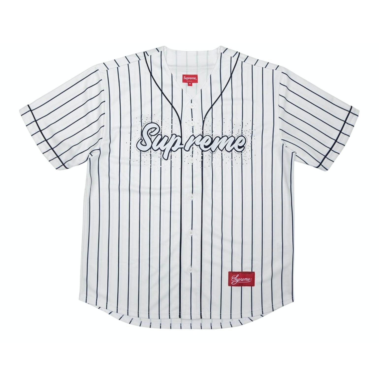 Supreme RhinestoneBaseball Jersey水钻贴花徽标短袖棒球服 男女同款