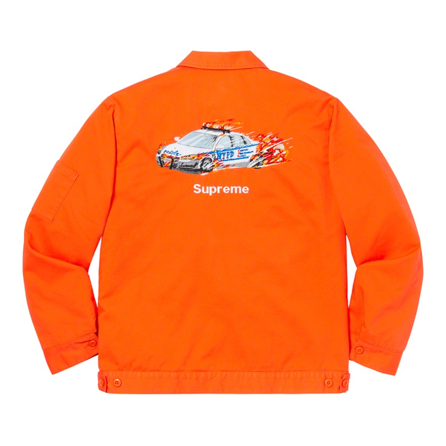 Supreme COP CAR WORK JACKET 背后警车图案刺绣长袖夹克 男女同款