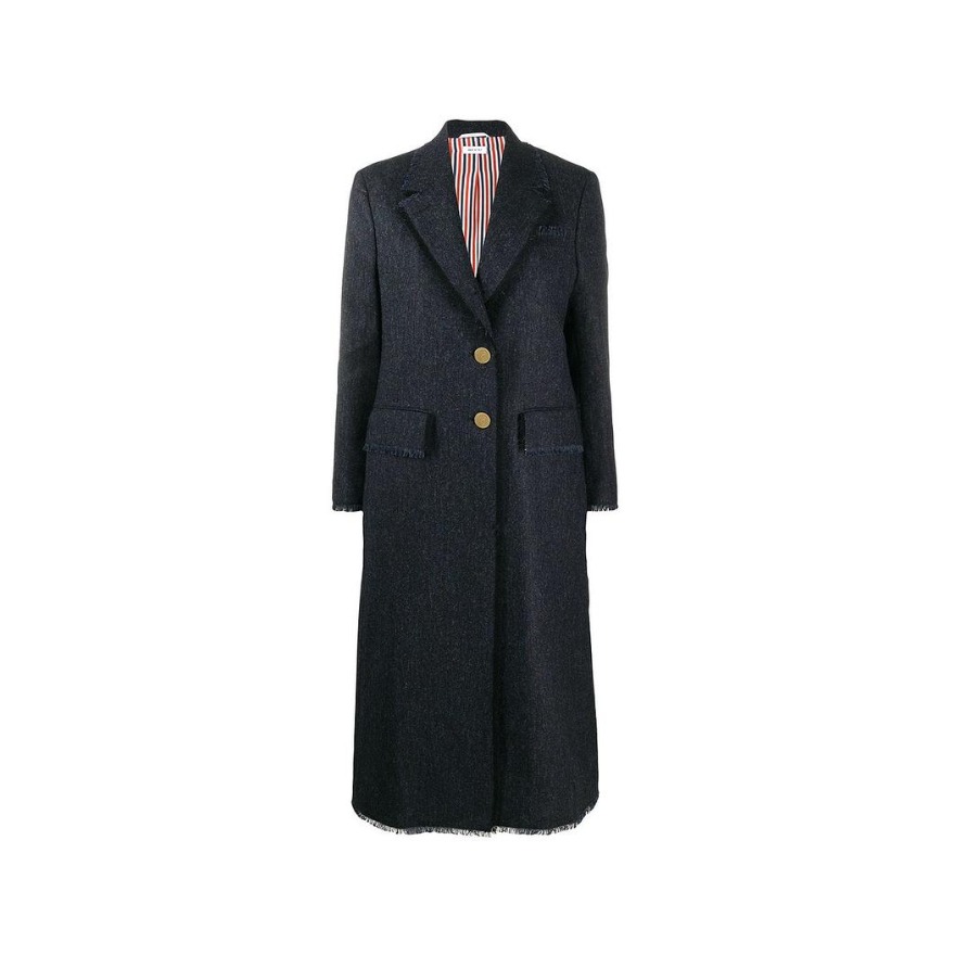 Thom Browne 磨损边单排扣翻领羊毛大衣夹克 男女同款