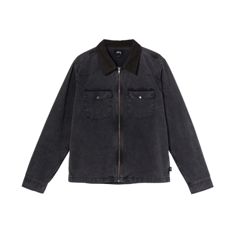 Stussy 休闲胸前口袋翻领帆布夹克 男女同款