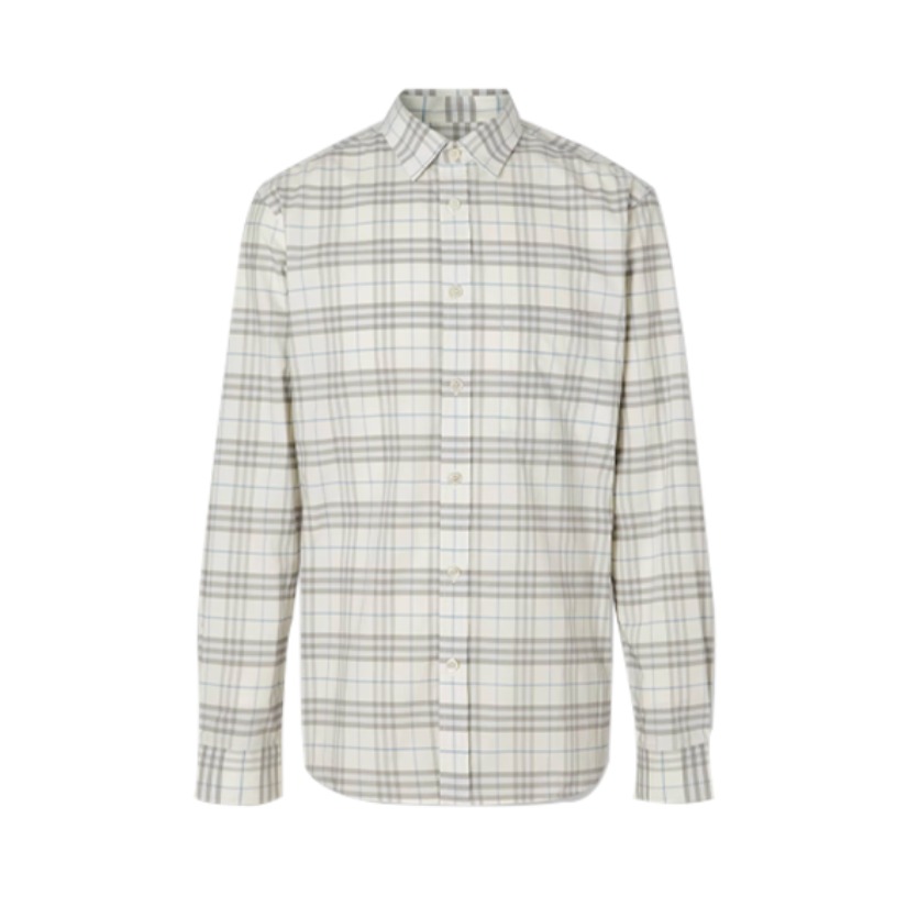 Burberry 小格纹弹力棉质单排扣长袖衬衫 男女同款 80585811
