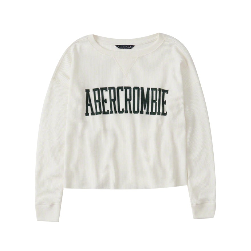 Abercrombie Fitch 华夫格宽松加厚圆领打底长袖T恤 男女同款