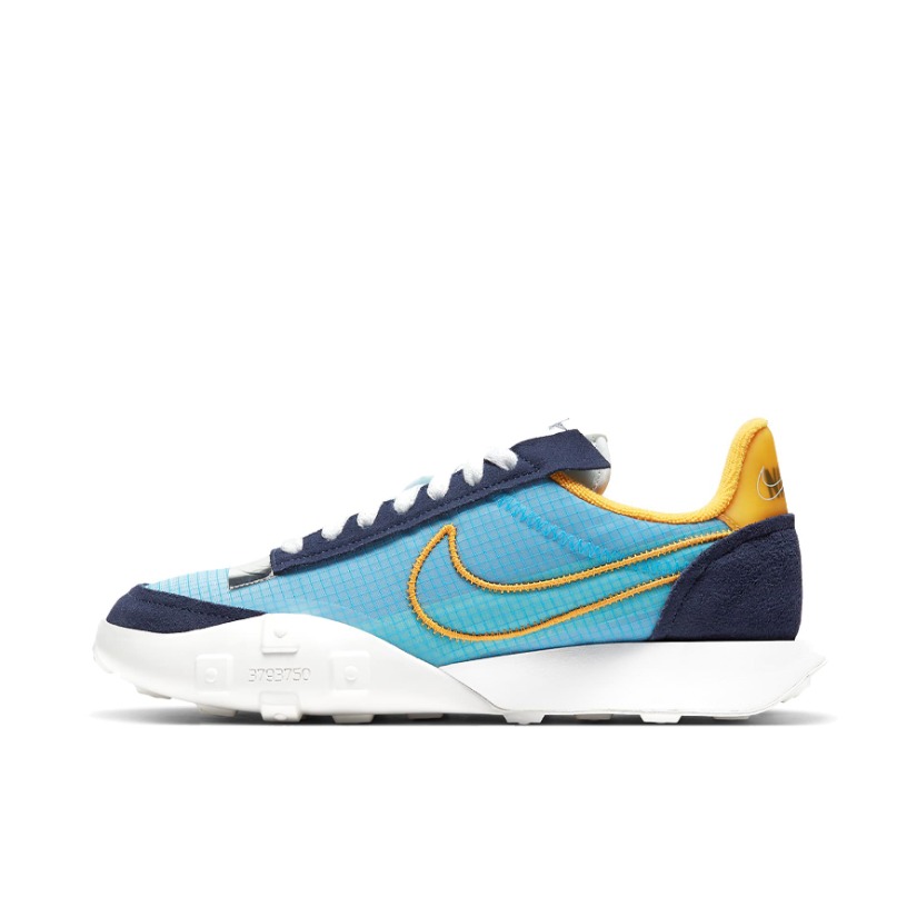 推荐商品：Nike Waffle Racer 2X 跑鞋 复古休闲防滑耐磨舒适轻便运动织物合成革 蓝色/黑色/白底