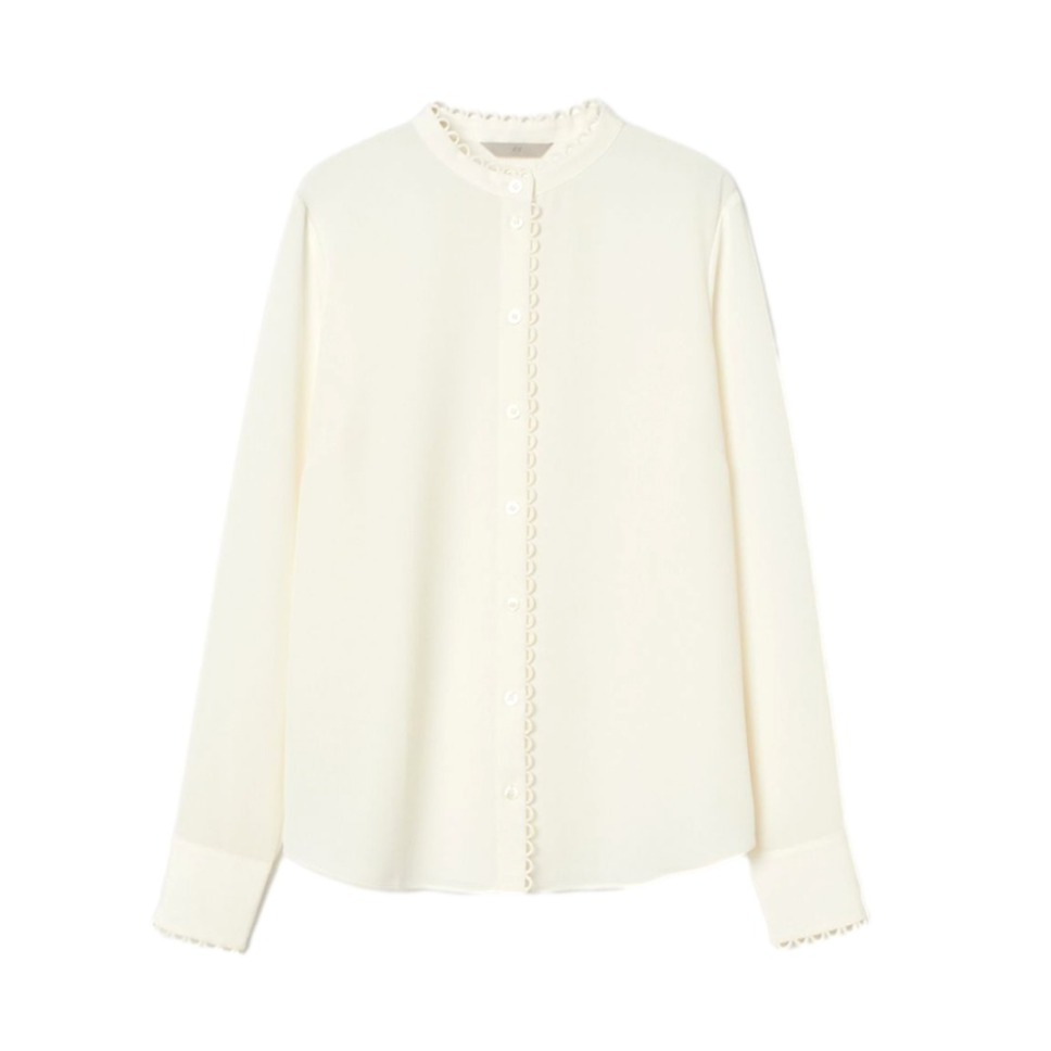 H&M 小立领波浪边百搭长袖衬衫 0935787