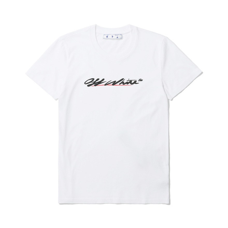Off-white 正常版型笔触LOGO休闲圆领全棉短袖T恤 男女同款