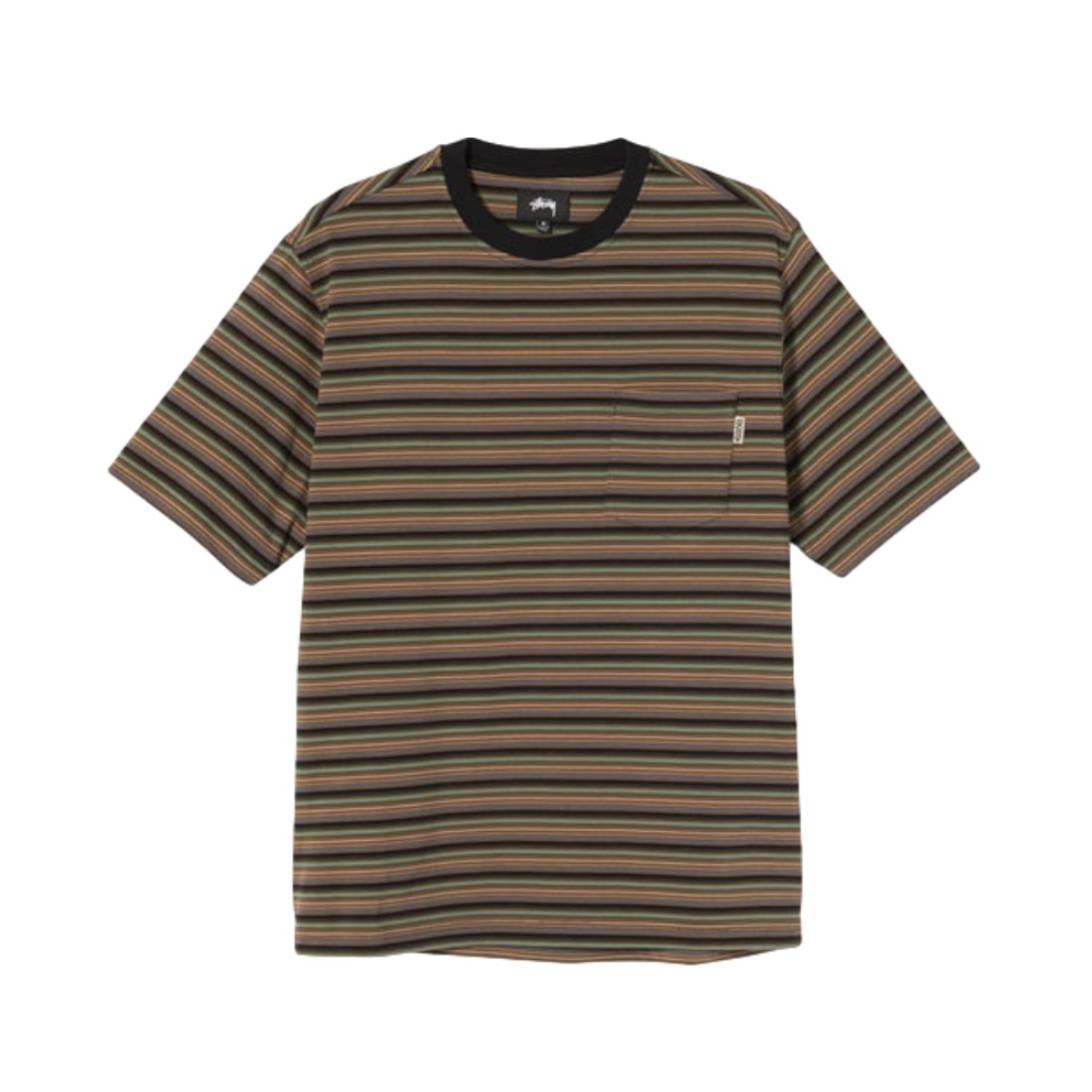 Stussy 迷你条纹标签船员短袖 T恤 男女同款