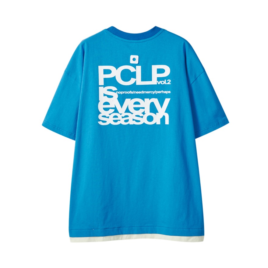 PCLP/PERCLIPS 下摆叠穿标语短袖T恤 PE21021