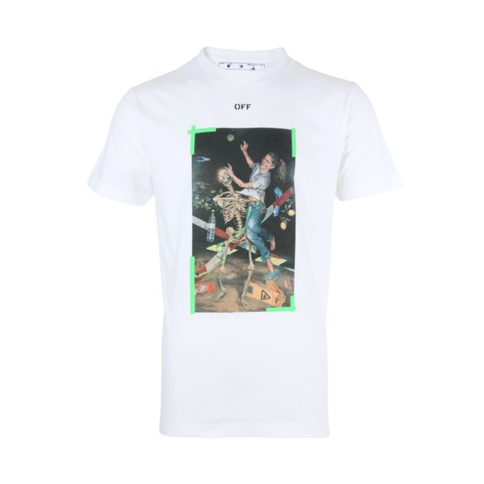 【热门单品】OFF-WHITE C/O VIRGIL ABLOH OW胸前跳舞骷髅箭头帕斯卡绘画印花短袖T恤 男女同款