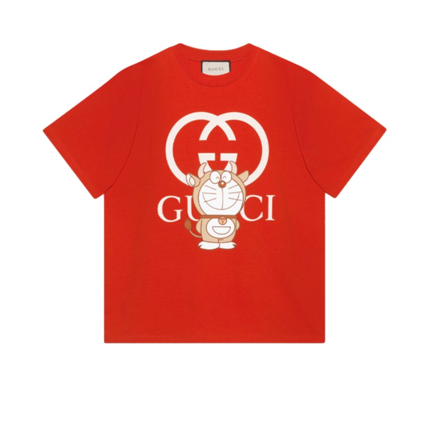 【中国新年限定系列】Gucci/古驰 x Doraemon 联名款 哆啦A梦Logo印花宽松短袖T恤 男女同款 616036-XJDEY