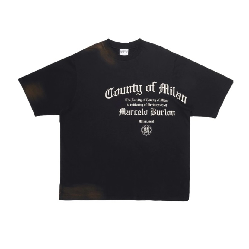 Marcelo Burlon County 字母Logo图案圆领短袖T恤 男女同款