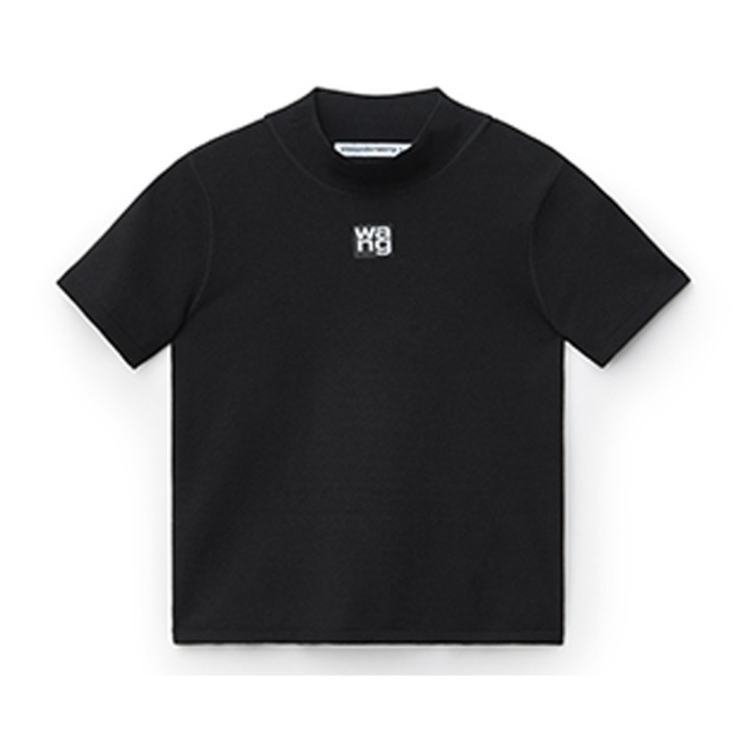 【吴昊宸同款】Alexander Wang foundation徽标Logo紧身辣妹半高领短袖上衣