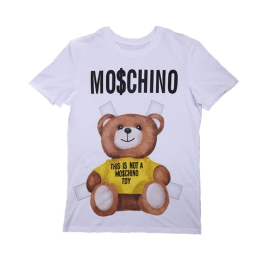 MOSCHINO 经典logo粉熊宽松短袖T恤 男女同款