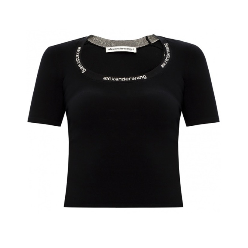 Alexander Wang 针织领口Logo提花徽标饰边紧身短袖T恤 男女同款